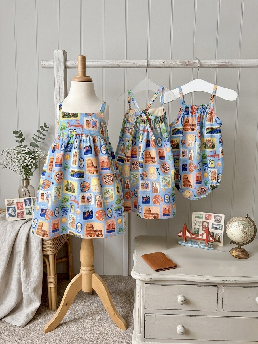 Hello World Collection by Rabbit and Hare - organic cotton dress and romper display